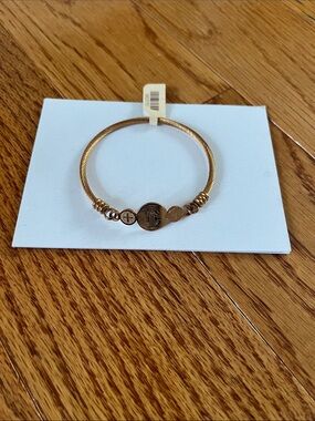 St. Benedict Bangle Warm Gold-Tone Twisted Wire Medallion Bangle Bracelet